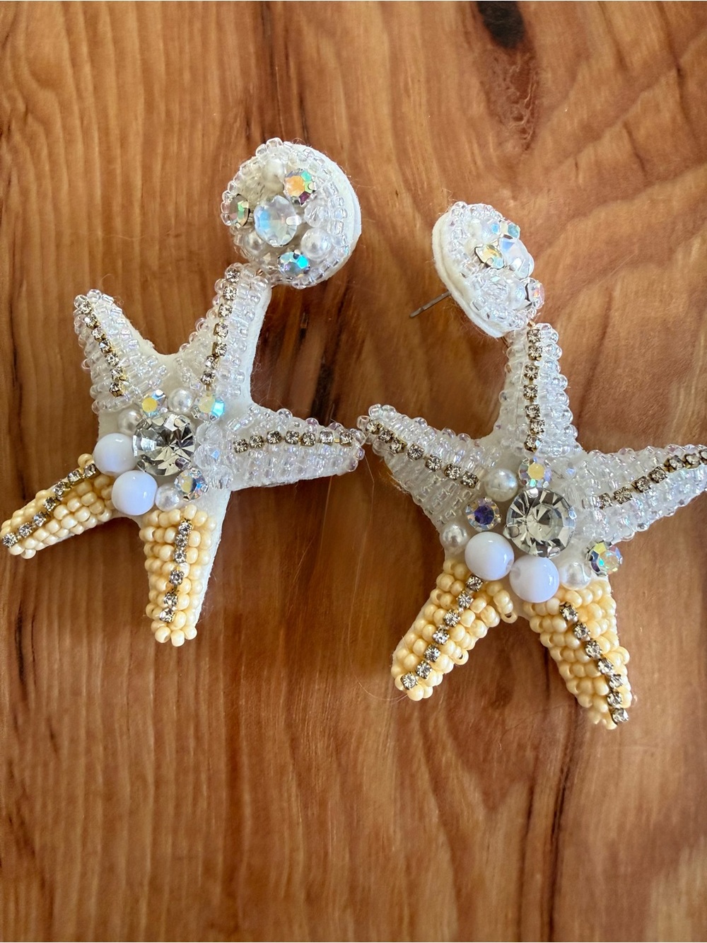 $3 Beaded Starfish Drop Earrings - White and Pale Yellow